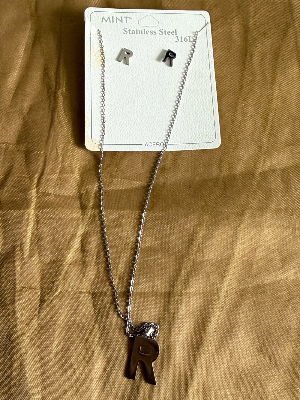 Mint Silver Stainless Steel 'R' Initial Necklace
